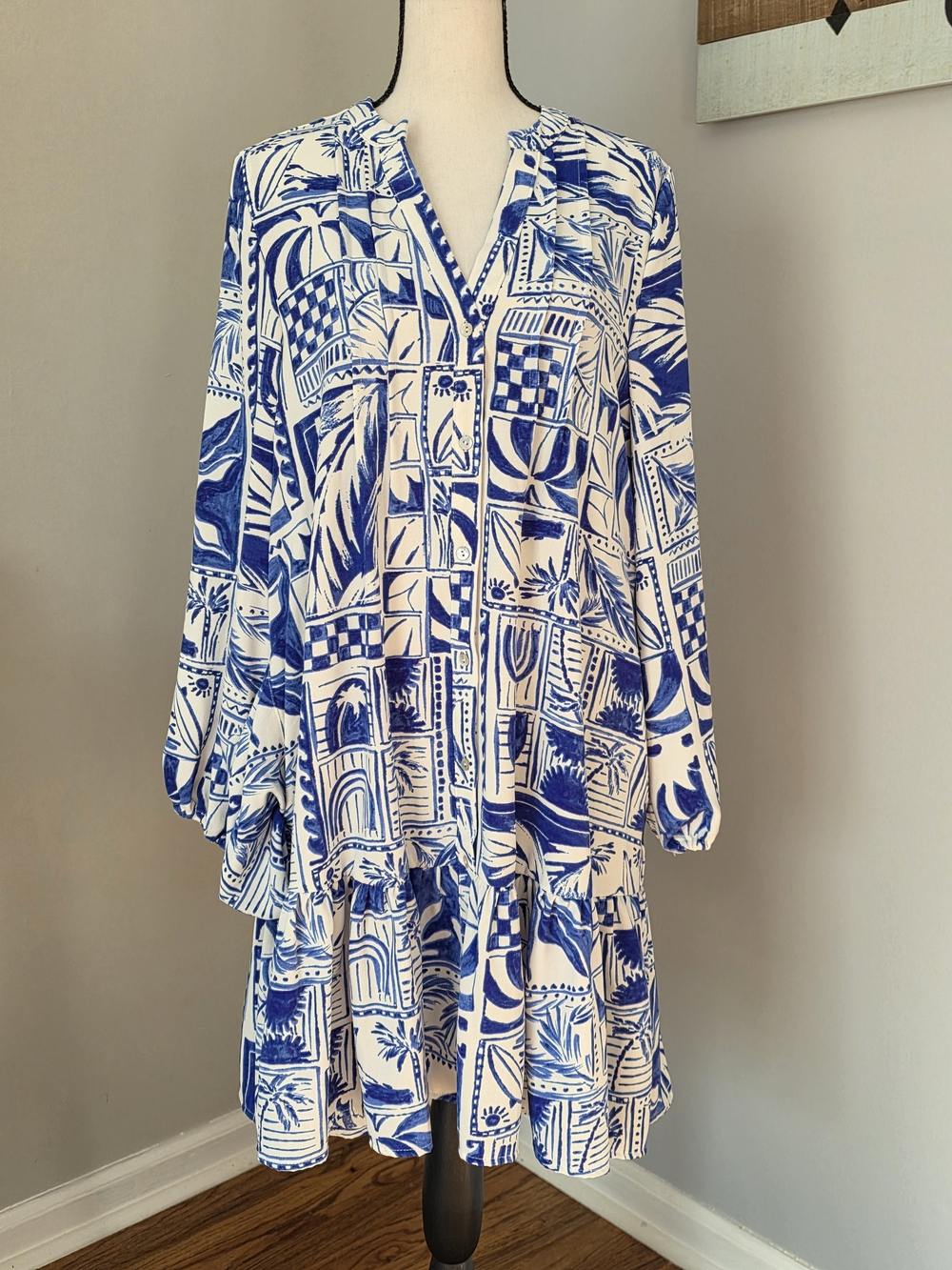 Rachel Zoe Blue and White Abstract Print Tunic